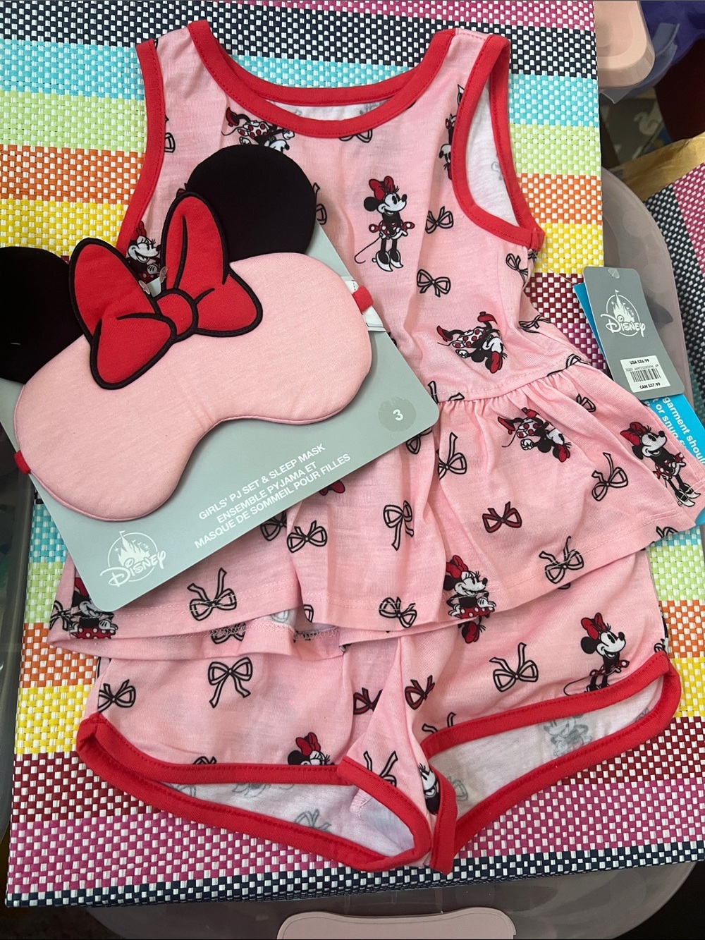 Disney Pink Minnie Mouse Tank & Shorts Pajama Set with Bow Eye Mask